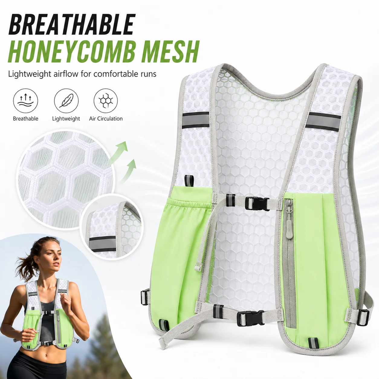 Lightweight Ergonomic Running Hydration Vest, Reflective Water Bottle Backpack for Cycling Walking Kayaking Outdoor Sports