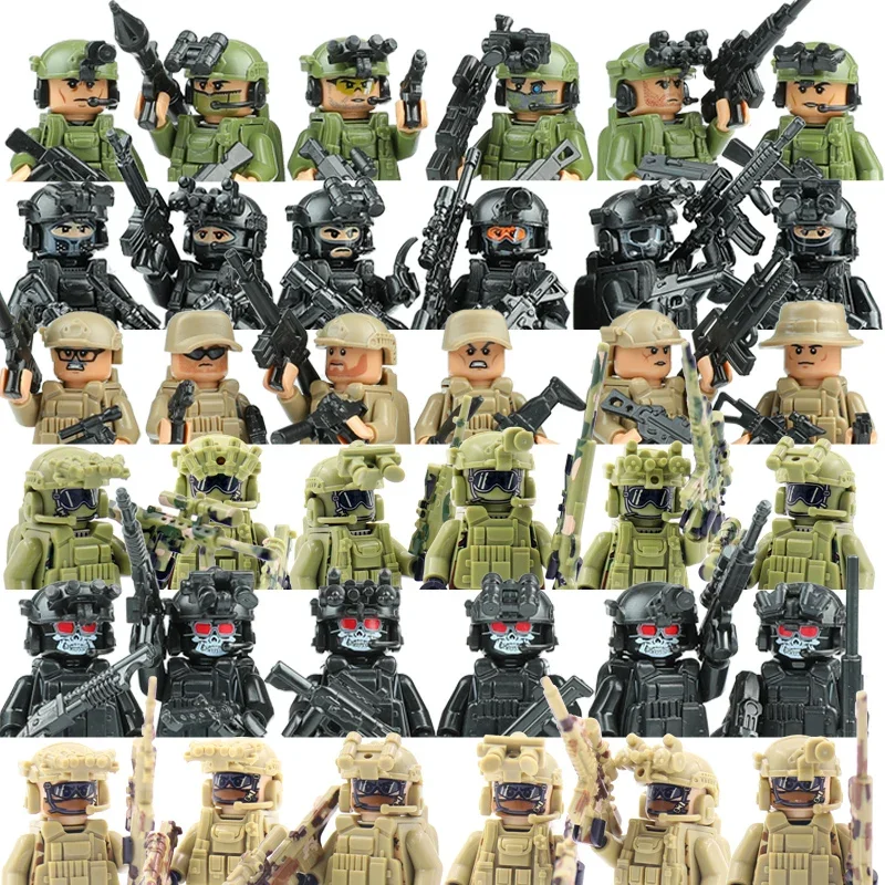 Bloques de construcción militares, soldados de las Fuerzas Especiales fantasma, figuras, bandoleras, accesorios, armas de fuego, armas, juguetes para niños