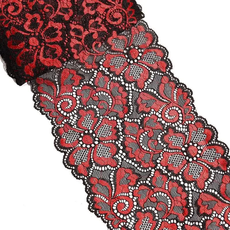 1 Meter elastisches Spitzenband, breit, bestickt, nigerianischer afrikanischer Stoff, dehnbar, weiß, schwarz, zum Nähen, Unterwäschezubehör – Detail 3
