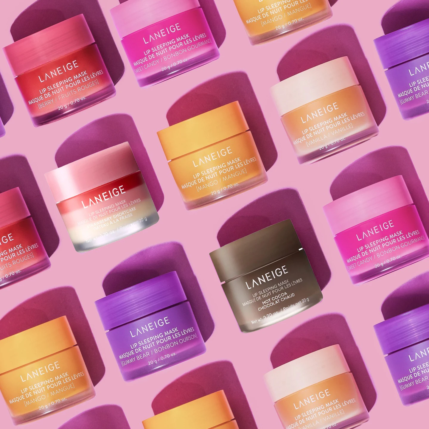 Mascarilla Labial Nocturna Laneige, Bálsamo Labial Reparador e Hidratante, Aroma a Pastel de Fresa, Chocolate Caliente y Frutas, 20g, Brillo Labial, Regalos