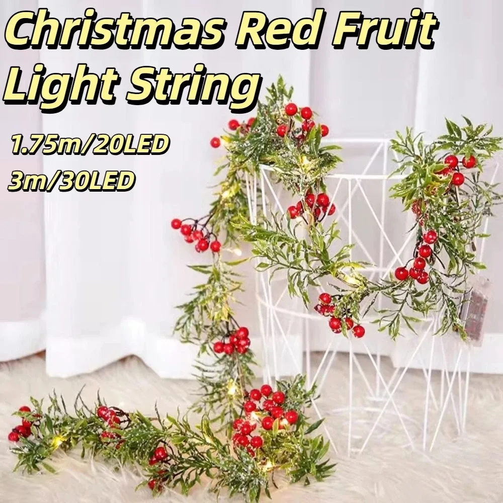

Red Berry Christmas Red Berry Light String 20/30LED Battery Powered LED Green Leaf String Lights Fake Leaves DIY