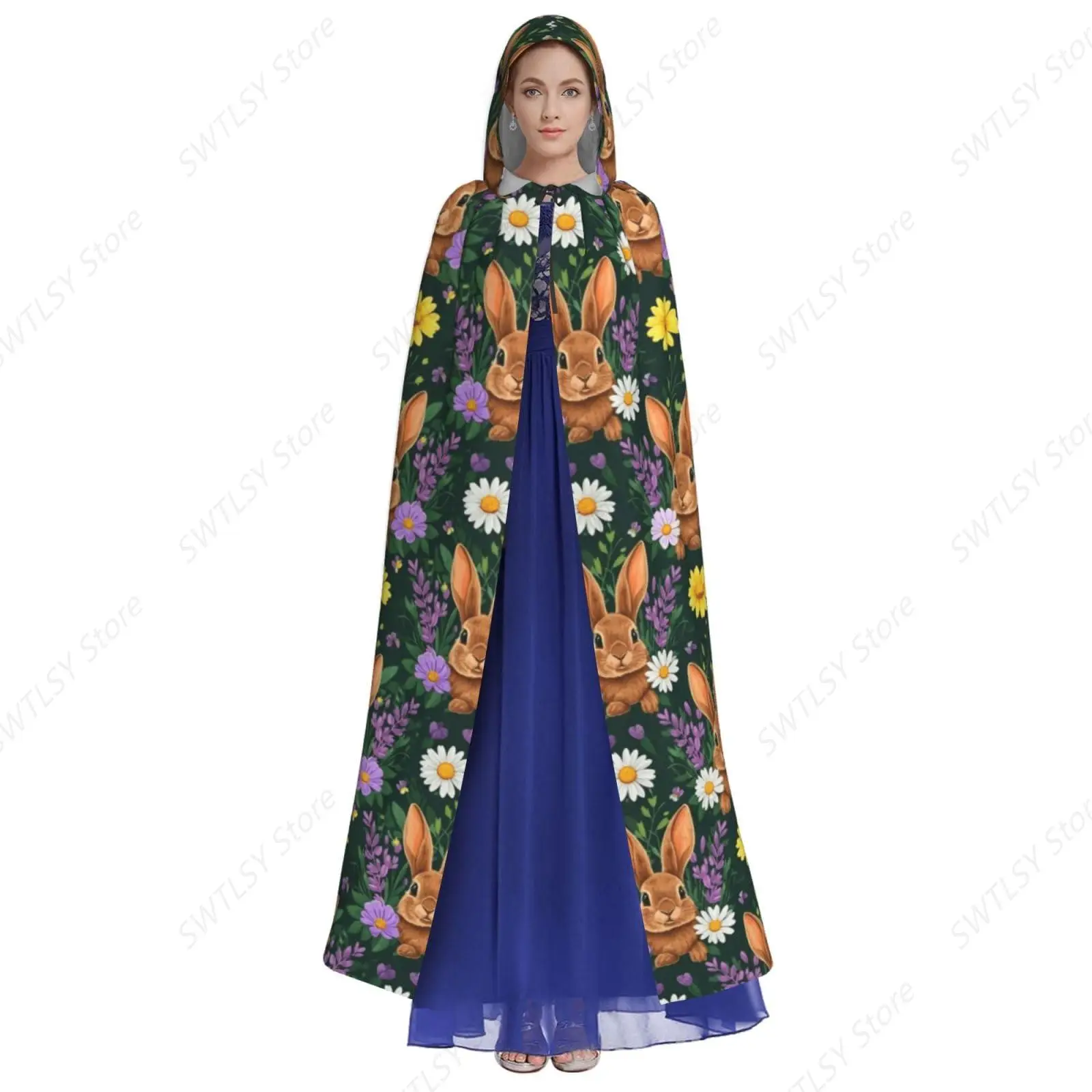 Women Men Costumes Capes Hooded Cloak Compatible with Rabbit Bunny Floral for Halloween Party