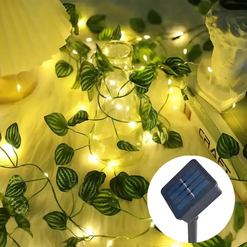 

Solar Fairy Lights Artificial Leaf Plants Holiday Garland Outdoor Garden Fence Valentine's Day Wedding Ramadan Room Decoration