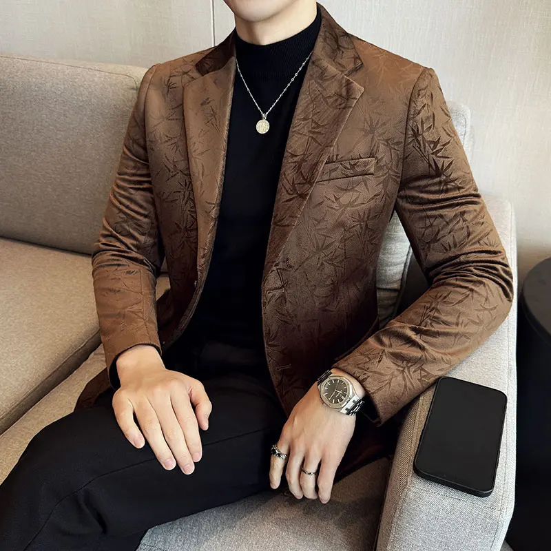 

Blazer Hombre High Quality Korean Luxury Acetate Imitation Velvet Blazers For Man Business Casual Men's Jackets and Coats 4XL-M