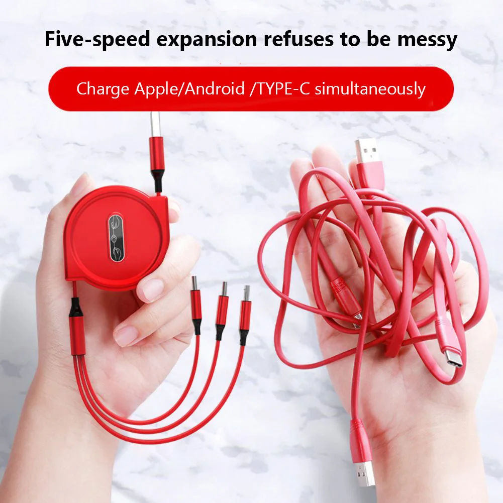 3-In-1 2.5A Charging Cable Fast Charging Wire Multi Charging Cord USB Cord Adapter Compatible For Android IPhone Devices