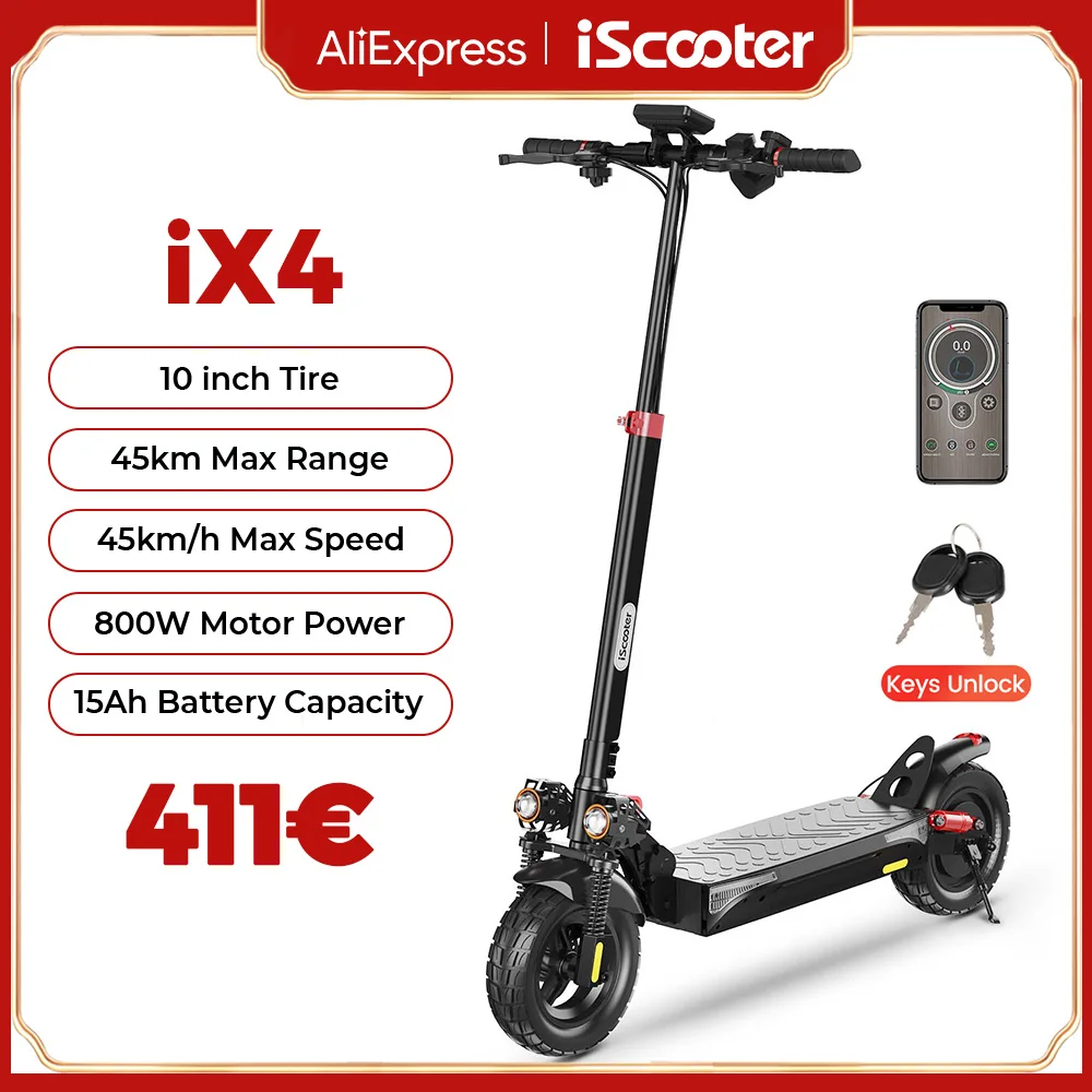 iScooter iX4 800W Powerful Electric Scooter 10inch Anti-skid Off Road Scooters 15Ah 45km/h Two Wheel Scooter for Adult