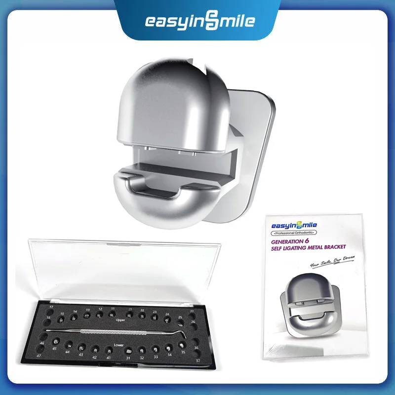 Los más nuevos soportes de ligadura automática de ortodoncia Easyinsmile, soportes de Metal, Base de malla, soportes redondos, tipo duradero ROTH/MBT con gancho 022