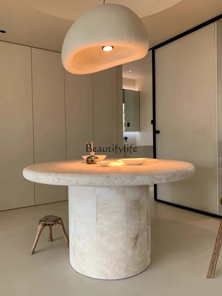 Nordic French Style Natural Cave Stone Dining Table Silent Style Marble High-Grade round Dining Table