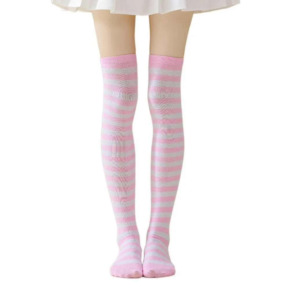 

Keep Warm Colorful Striped Stockings Japanese Style Soft Over Knee Socks Breathable Slim Knee Thigh High Socks Halloween Party
