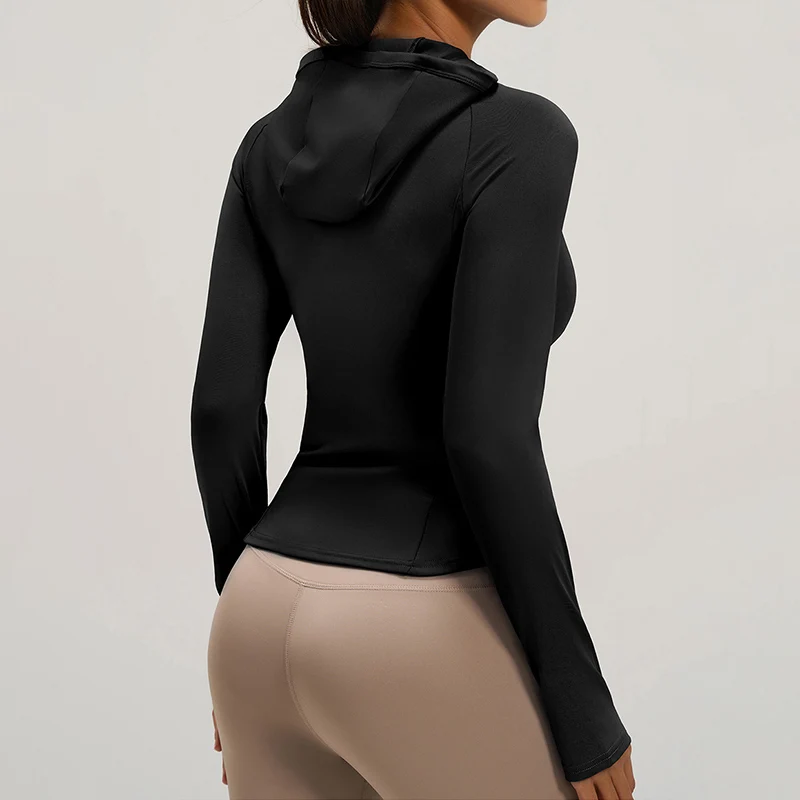 เสื้อแจ็คเก็ตมีฮู้ดสำหรับออกกำลังกายผู้หญิง ฤดูใบไม้ผลิ ฤดูใบไม้ร่วง มีซิป มีกระเป๋า เสื้อฮู้ดสำหรับปั่นจักรยาน ผู้หญิง วิ่งกลางแจ้ง ชุดกีฬาลำลอง ผู้หญิง