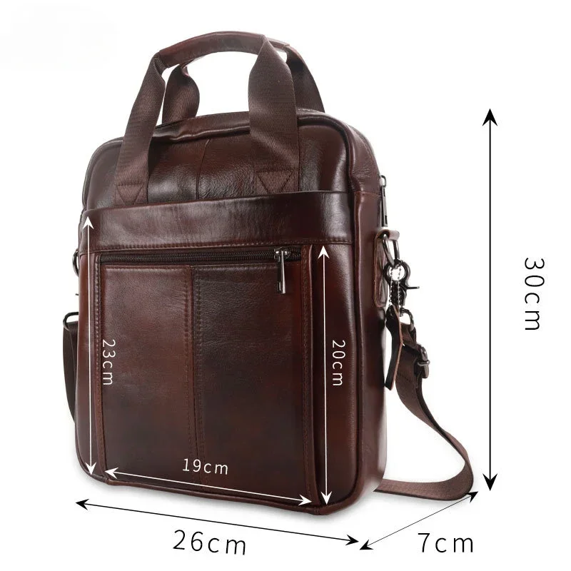 2024 Men\'s handbag 100% genuine leather shoulder crossbody bag vertical briefcase business trip messenger bag for 13.3-inch iPad