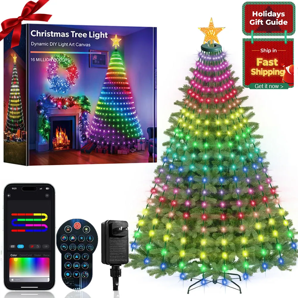 69フィートのスマートクリスマスツリーライト、リモコンとアプリ制御付き、400個のled-rgbカラーチェンジライトストリング、クリスマスツリーの装飾用