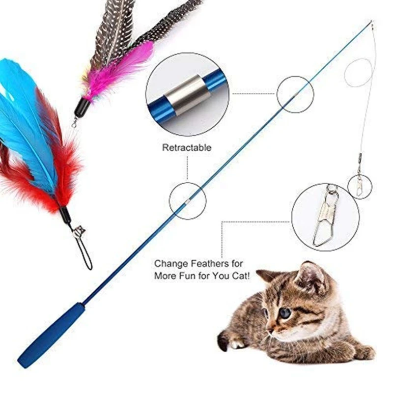 1 Stück Katzenspielzeug Extralanger Dreiteiliger Teleskopstab Katzenangel mit Federersatzkopf Katzenspielzubehör Neu