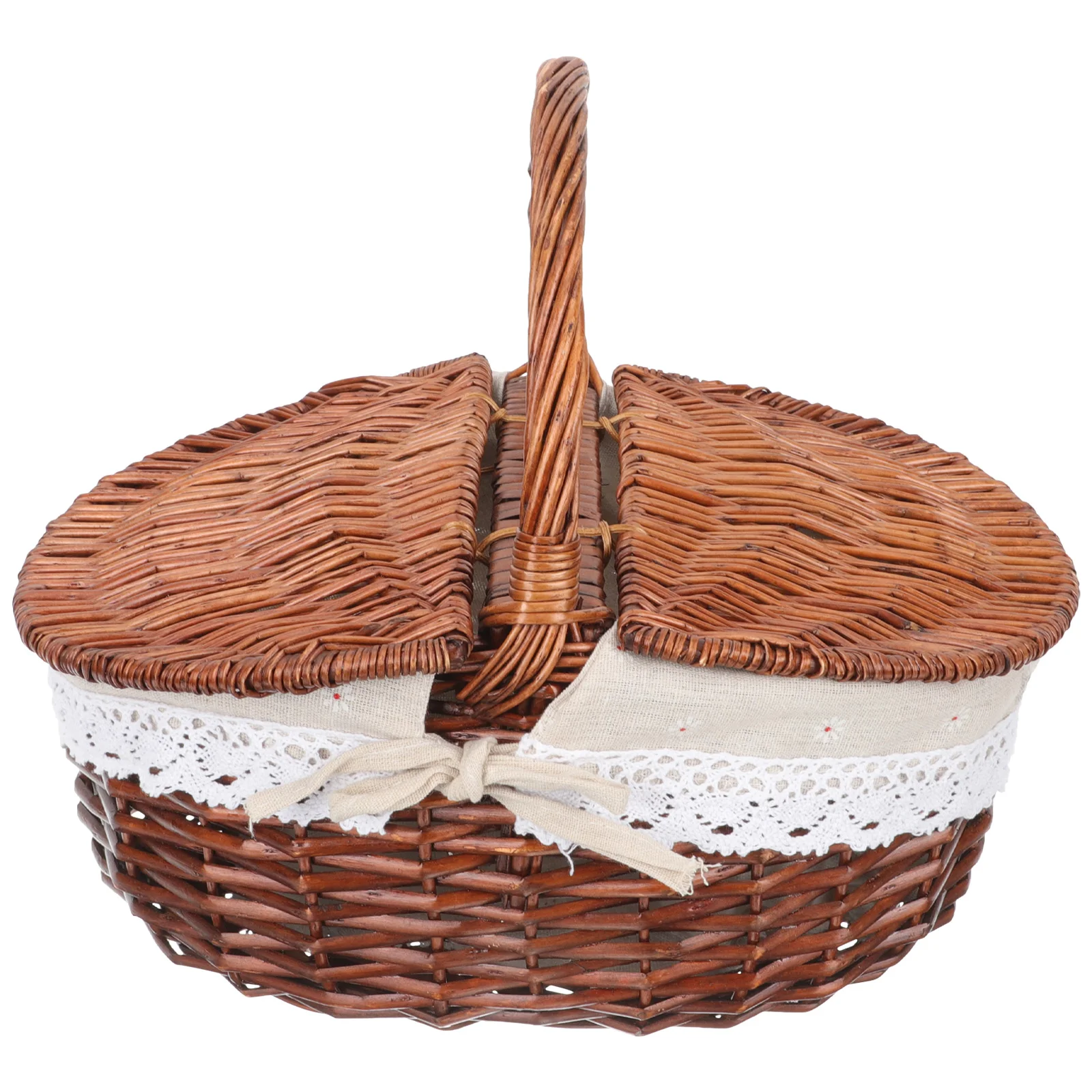 

Wicker Storage Basket Portable Picnic Fruit Vegetable Organizer Handheld Grocery Basket For Camping Travel Outdoor