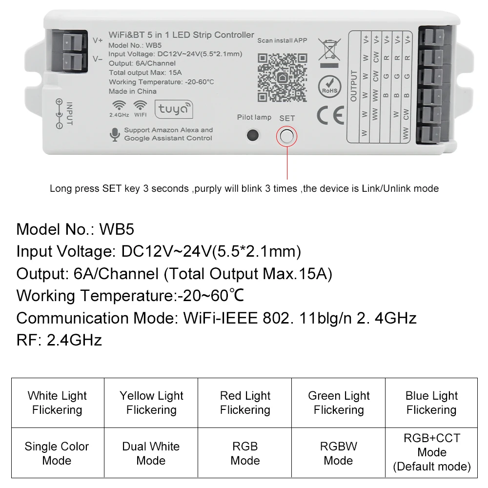 5 in 1 Zigbee Wifi Tuya Smart Controller LED Strip Dimmer Controller RGBCCT RGBW 2.4G RF Remote Control Work With Alexa Google