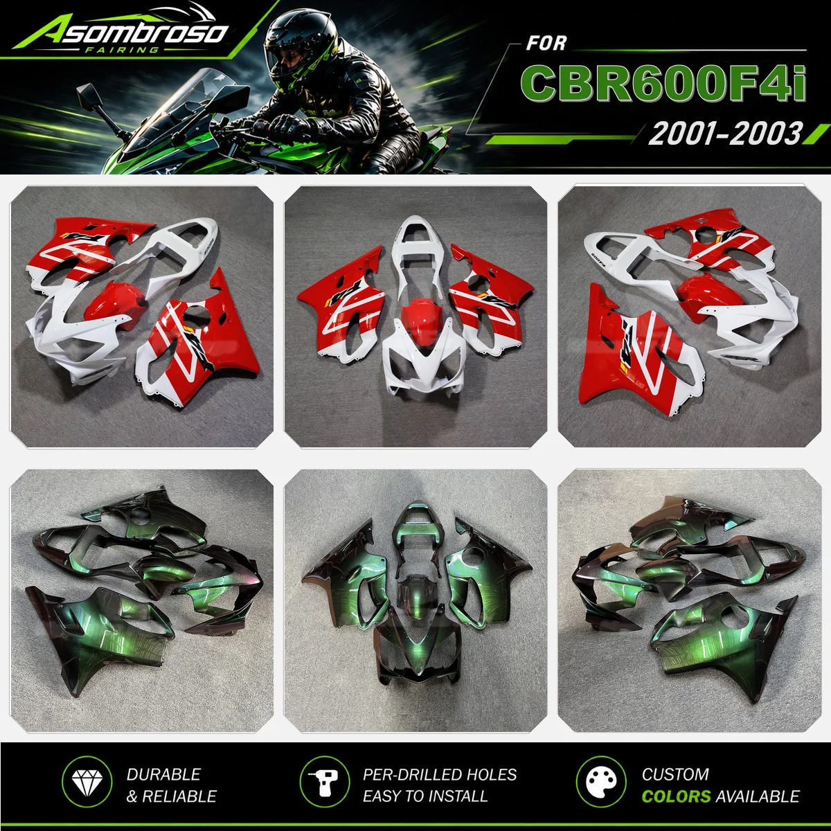 Komplettes Verkleidungskit für Honda CBR600F4i 2001 2002 2003 CBR 600 F4i Chameleon Motorradzubehör Karosserie-Kunststoffkit