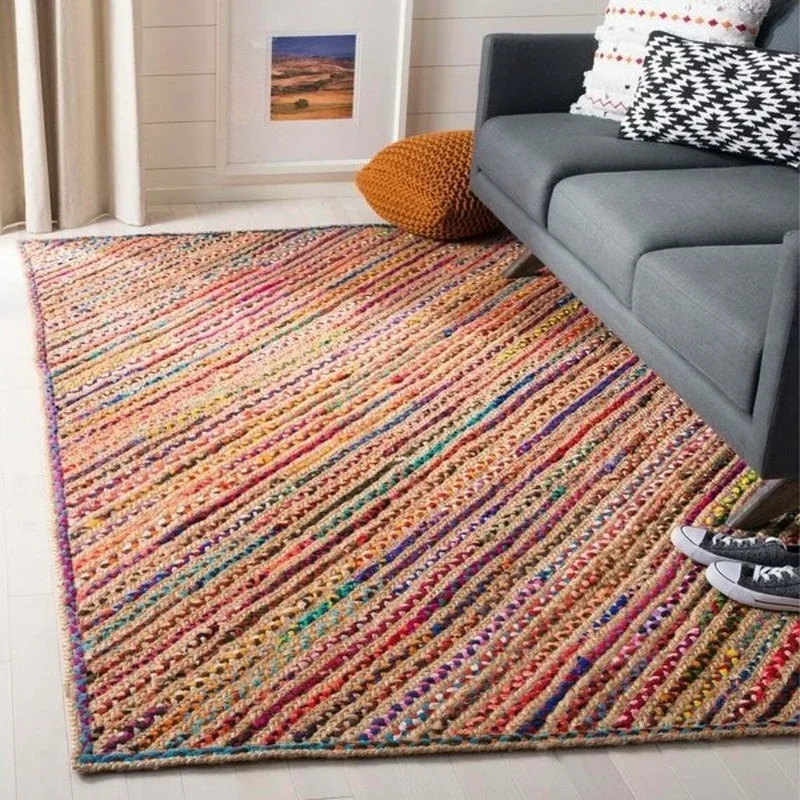 

Rug Natural Jute and Cotton Braided Style Reversible Rustic Look Rag Rugs