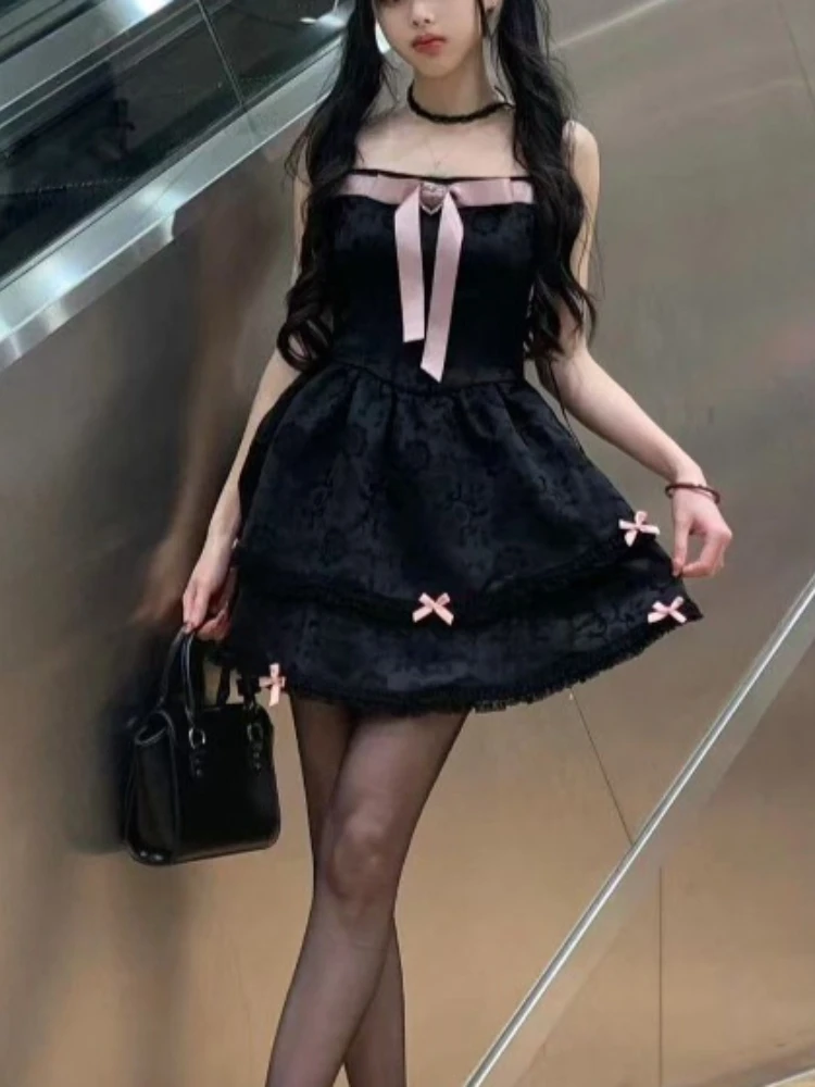 فستان أنيق حلو على الموضة الكورية للنساء بفيونكة ماسية وردية ضيقة وخصر ضيق على شكل حرف a تنورة منتفخة غير رسمية أنيقة للحفلات النسائية #5