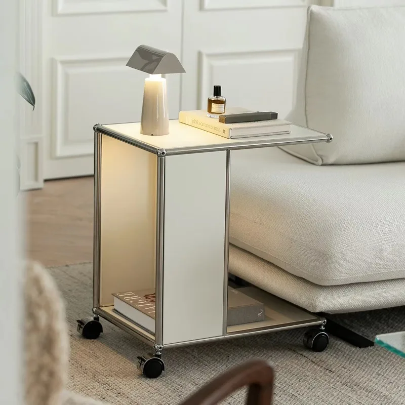 مجموعة وحدات بجانب السرير، طاولة بسيطة من الفولاذ المقاوم للصدأ مع عجلات متعددة الاستخدامات لأثاث غرفة المعيشة وغرفة النوم #1