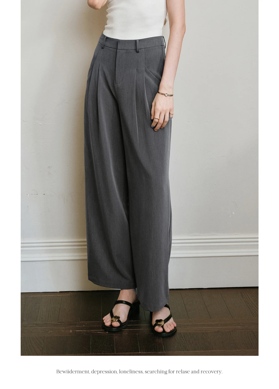 OLrain Women Straight Pants Grey Fashion Style Loose Casual Pant Autumn 2025 Commute High Waist Skinny Wide Leg Pants O57XK98603