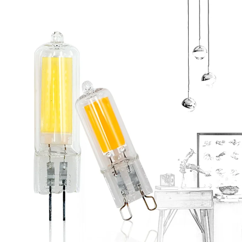 10Pcs/lot LED Lamp G4 G9 Glass Cob Bulb 6W 9W AC 220V Ciepłe/zimne białe świece zastępujące halogen na żyrandol Reflektor