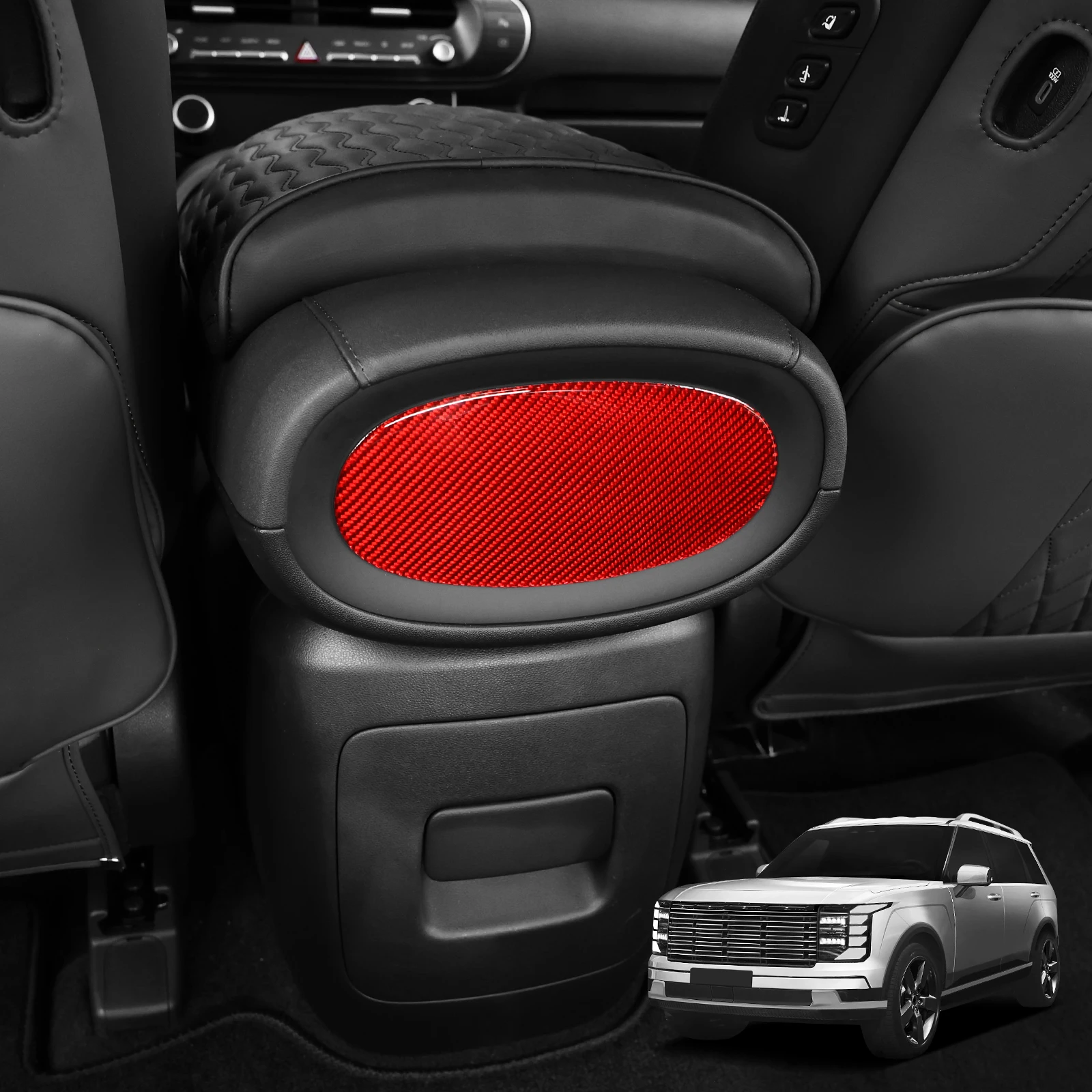 

Мягкая внутренняя отделка заднего подлокотника из настоящего углеродного волокна, полосатая задняя противоударная наклейка на панель для Hyundai Palisade LX3 2025 2026