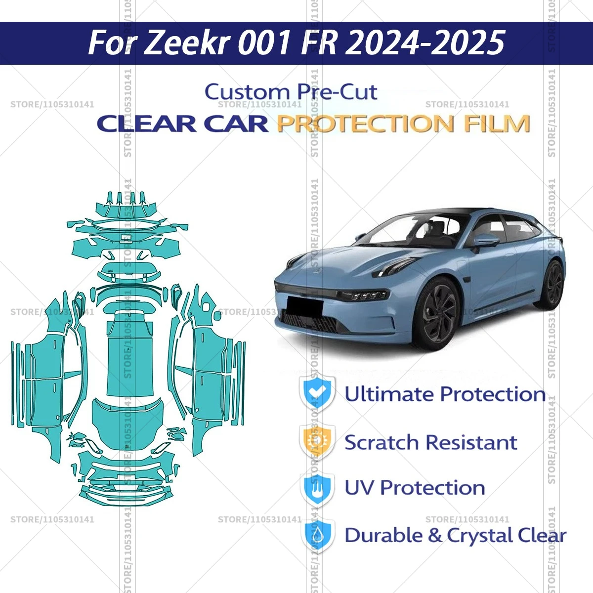 

Защитная пленка PPF для Zeekr-001-FR-2024-2025, предварительно вырезанная, прозрачная, профессиональная автомобильная пленка для полной оклейки кузова