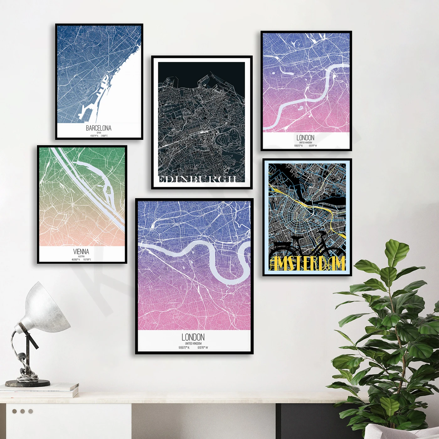 London Barcelona Edinburgh Vienna Amsterdam. City Map. Gift for Travel Lovers. Home Wall Decor Art Poster