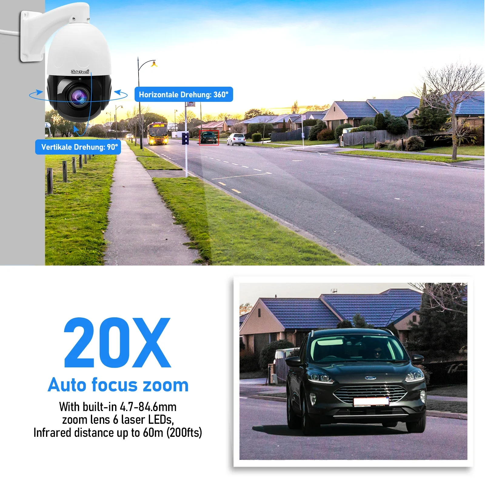 JideTech Network Camera 20X Optical Zoom 5MP PoE PTZ Camera for Outdoor IP Security Camera