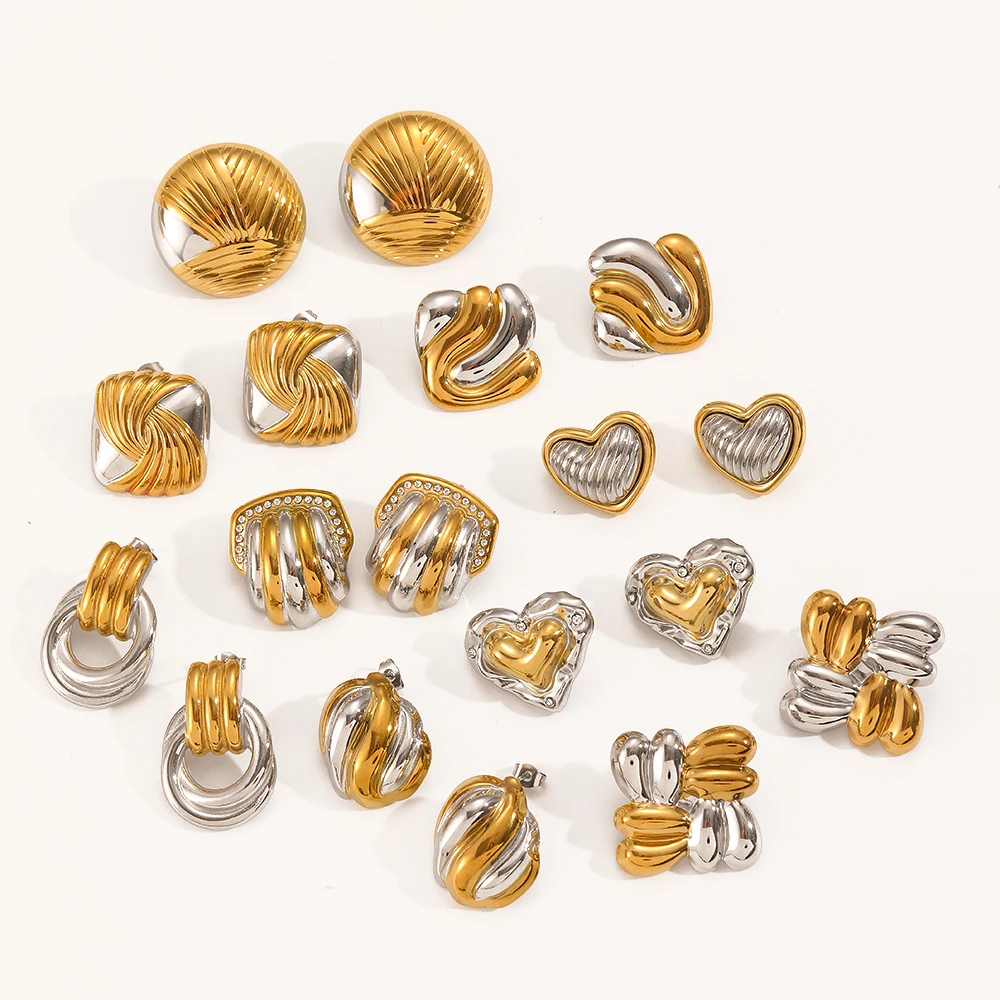 Wasserdichtes Set aus quadratischen, geometrischen Ohrsteckern aus Titanstahl in Gold- und Silberfarben, Damen, neues, klassisches Charm-Design, Schmuck – Detail 3