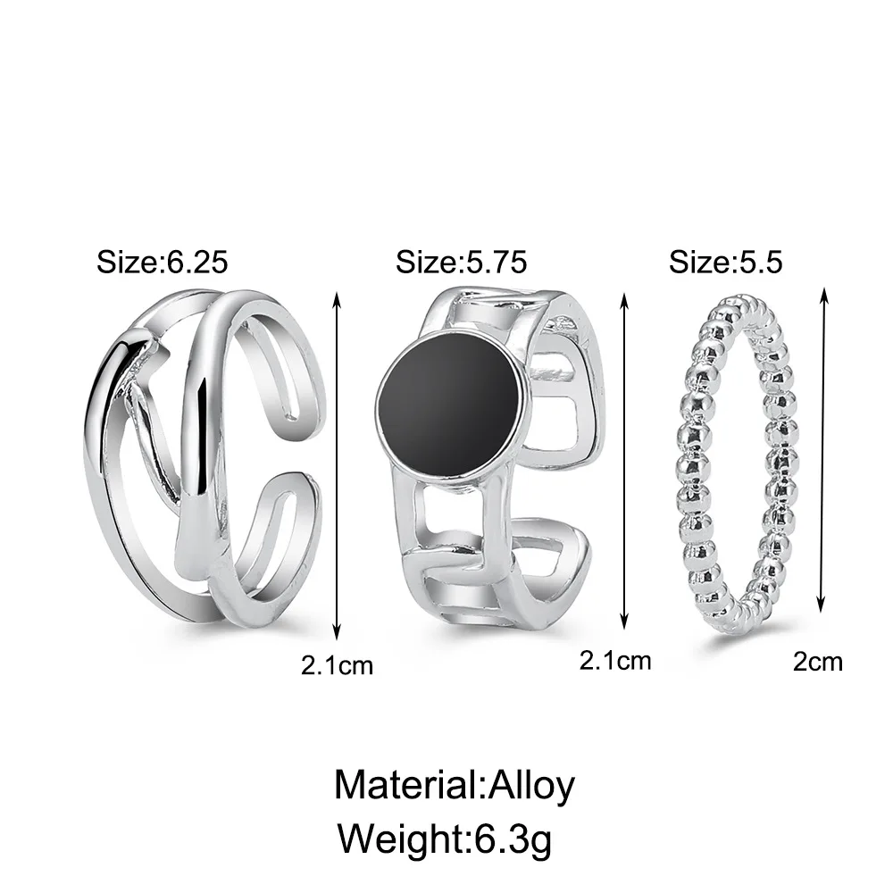 3 Piece Set of European American New Cool Style Ring Women's Instagram Style Index FingerRing Fashionable Personality TrendyRing