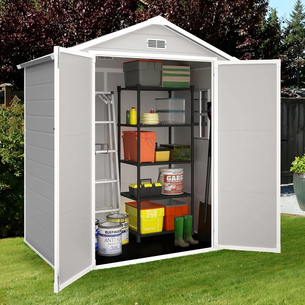 Resin Storage Shed Outdoor Storage Shed Storage Sheds Outdoor with Floor, Side Window, Plastic Shed with Lockable Door