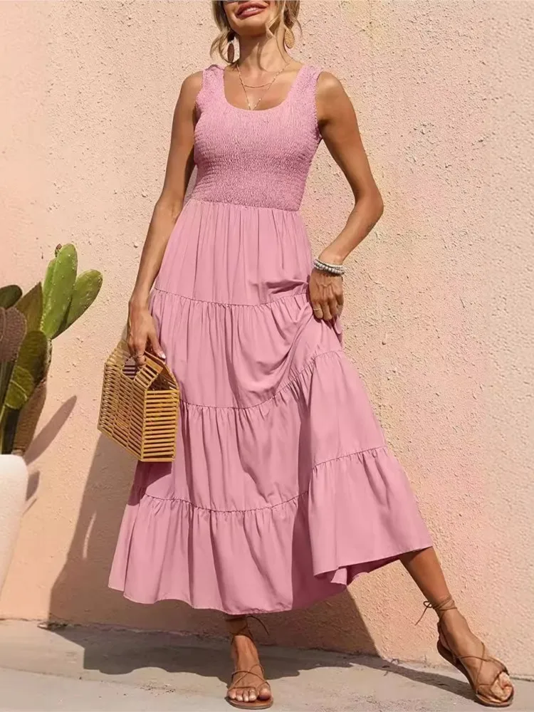 Letnia sukienka Maxi New Fashion O Neck Sleeveless Elegant Office Holiday Beach Party Dresses Robe Femme Women Clothes