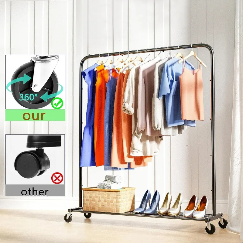 Imagem -04 - Garment Rack com Mesh Prateleiras Pendurado Roupas Organizer on Wheels Black Clothing 44 Rolling