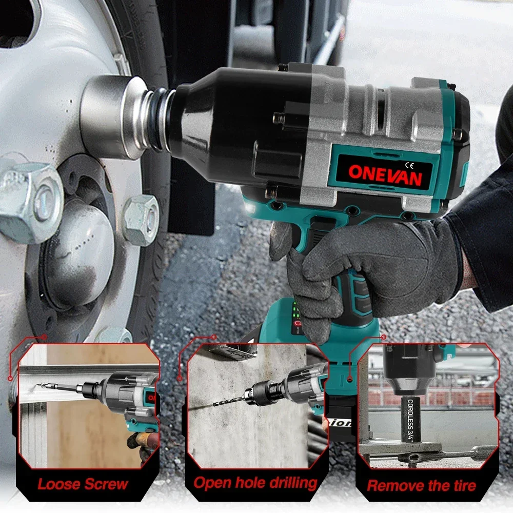 Imagem -05 - Onevan Brushless Impact Electric Wrench Cordless Wrench Handheld Power Tool para Makita in in 588vf Bateria 18v Bateria 3100nm