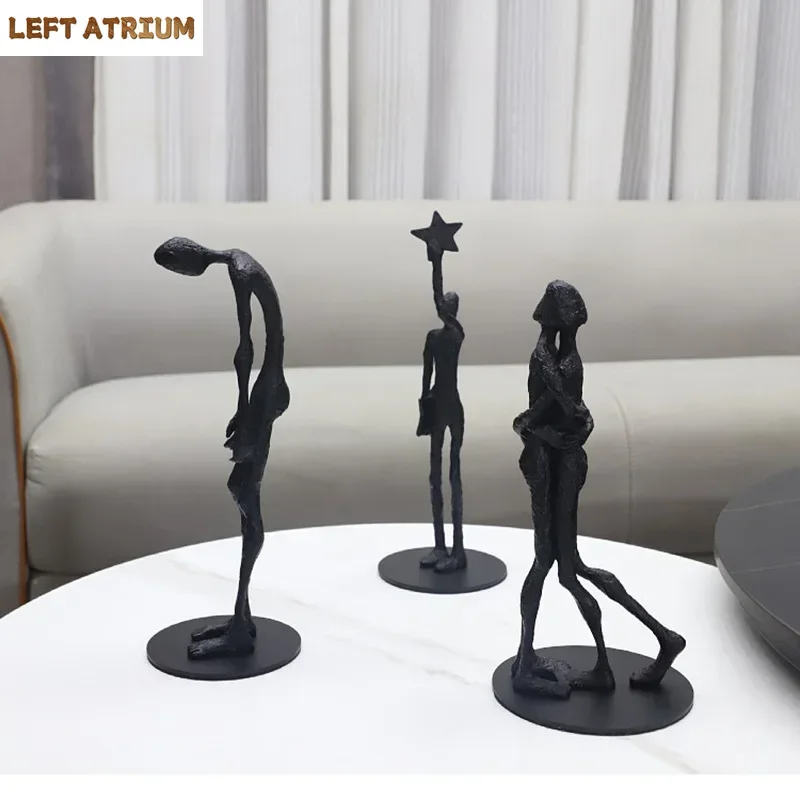

Black Cast Iron Figures Statue Desk Decoration Ornaments Modern Crafts Abstract Character Sculpture Room Aesthetics Decor