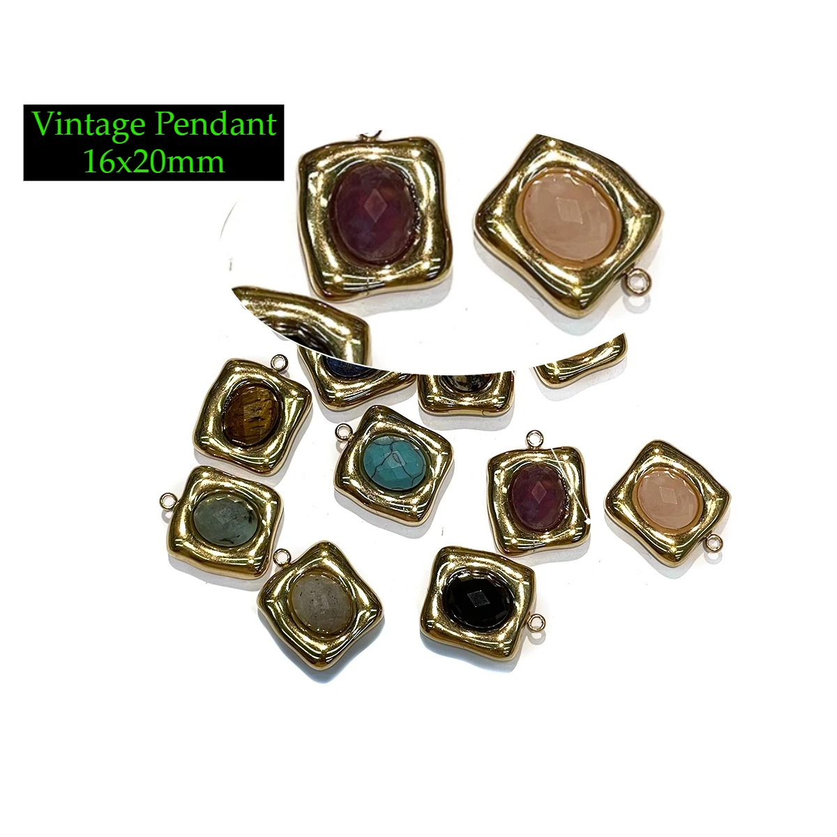Retro Pendant Natural Stone Golden Vintage Pendant 16x20mm For Jewelry Making DIY Necklace Earrings Accessory