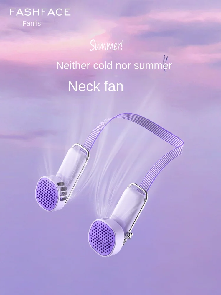 Hanging neck fan, portable, portable, small handheld, foldable dual-purpose USB charging, leaf free, silent cooling fan