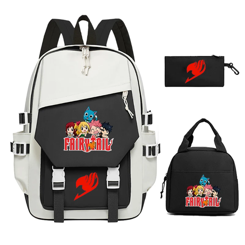 3pcs Set Fairy Tail Anime Backpack for Boys Girls Large Capacity Students School Bags Teens Travel Backpack Lunch Box Pencil Bag