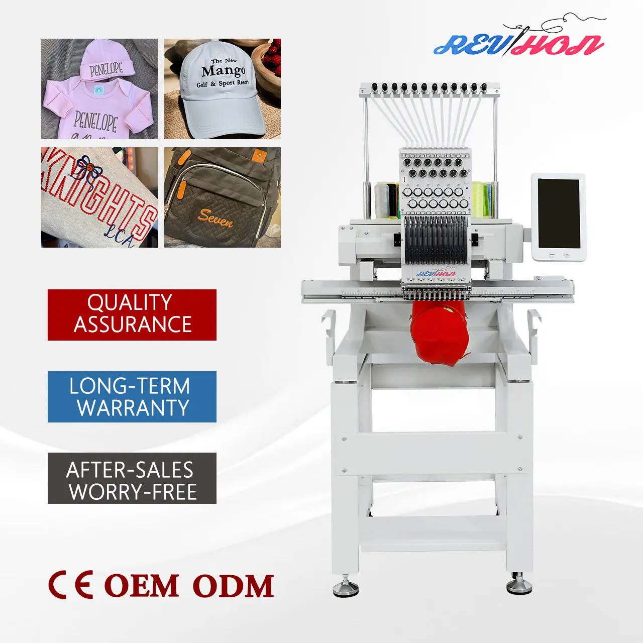 Revhon New Single Head Computerized Embroidery Machine with Automatic Gear Core 1200 RPM for T-shirt
