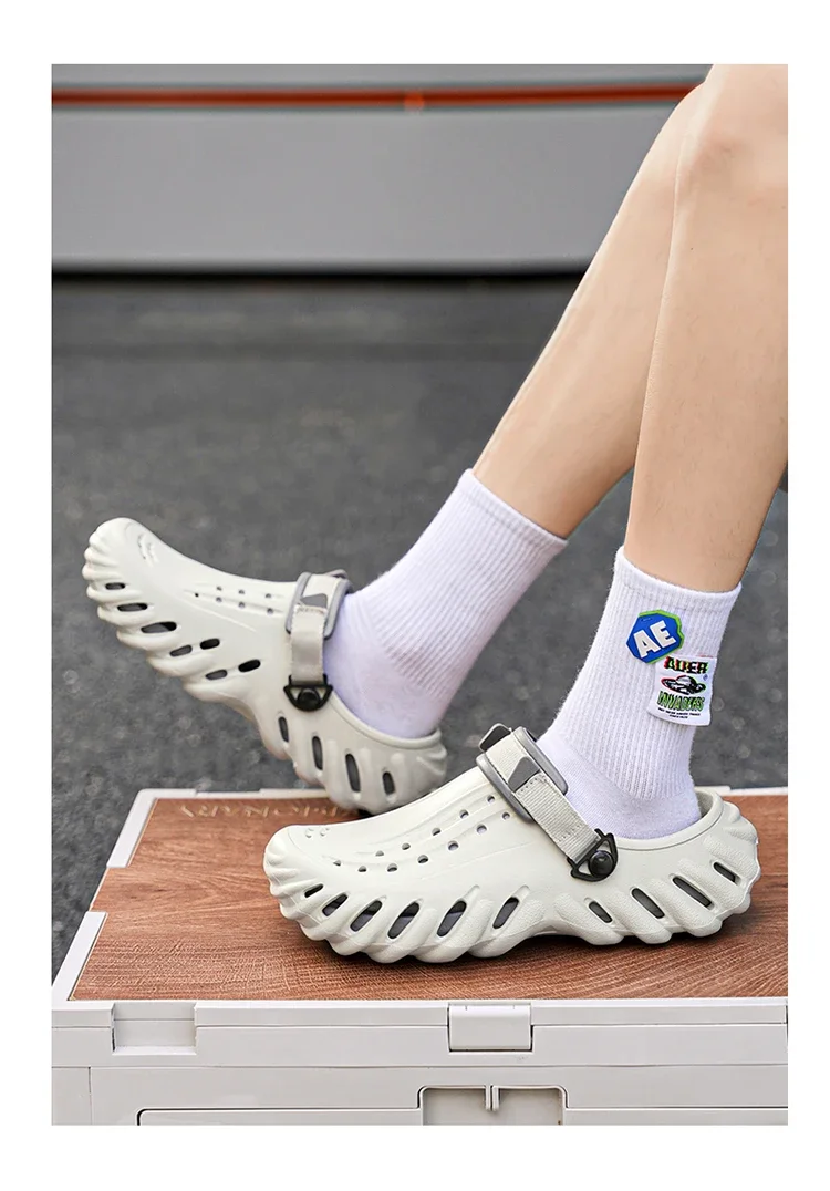 Marken-Herren-Slipper – Weiche und bequeme perforierte Outdoor-Schuhe, wasserdicht, höhenerhöhend, coole EVA-Fahrschuhe – Detail 7
