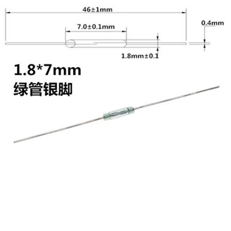 MKA07101 1.8 * 7 mm reed pipe type normally open green silver foot  Reed switch Normally Open Magnetic switch For RMCIP JSC