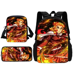 Demon Slayer Rengoku Kyoujurou Child School Backpack With Shoulder Bag Pencil Bags School Bags for Boys Girls Best Gift