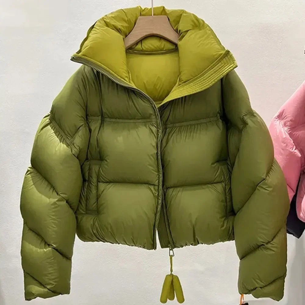 2025年 レディース 暖かいダウンジャケット スタンドカラー 防風 ショートジャケット 厚手 冬 ファッション 韓国風 ルーズ パーカー コート レディース アウター