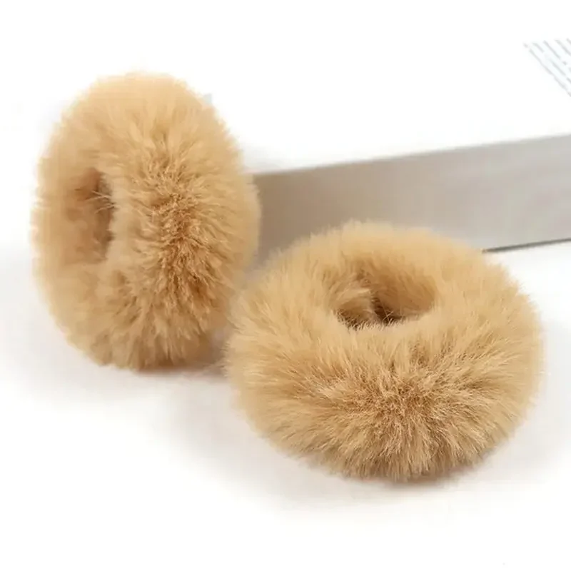 2pcs=1Pair Fluffy Faux Fur Furry Scrunchies Soft Hand Made Fur Elastic Hair Bands Ring for Ladies Hair Ties SA257