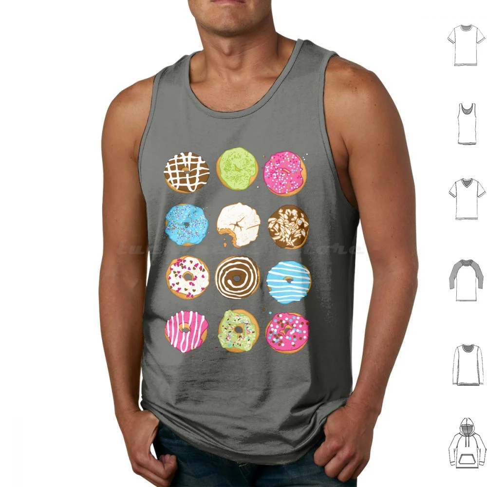 Sweet Donuts Tank Tops Print Cotton Donut Dessert Food Sweet Homemade Bakery Ring Hole Sugar Chocolate Milk Natural