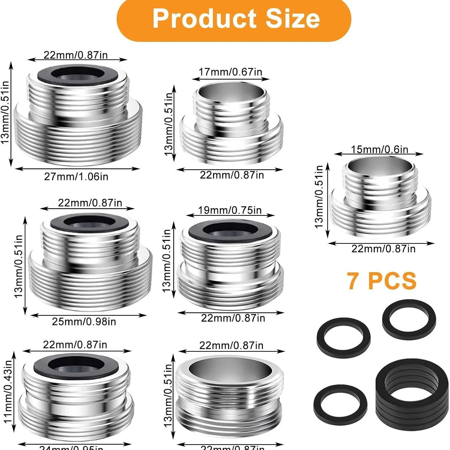 22mm Fine Thread Copper Adapter for Faucet Aerator Conversion Between 20mm External Thread and 24mm Internal Thread Standards