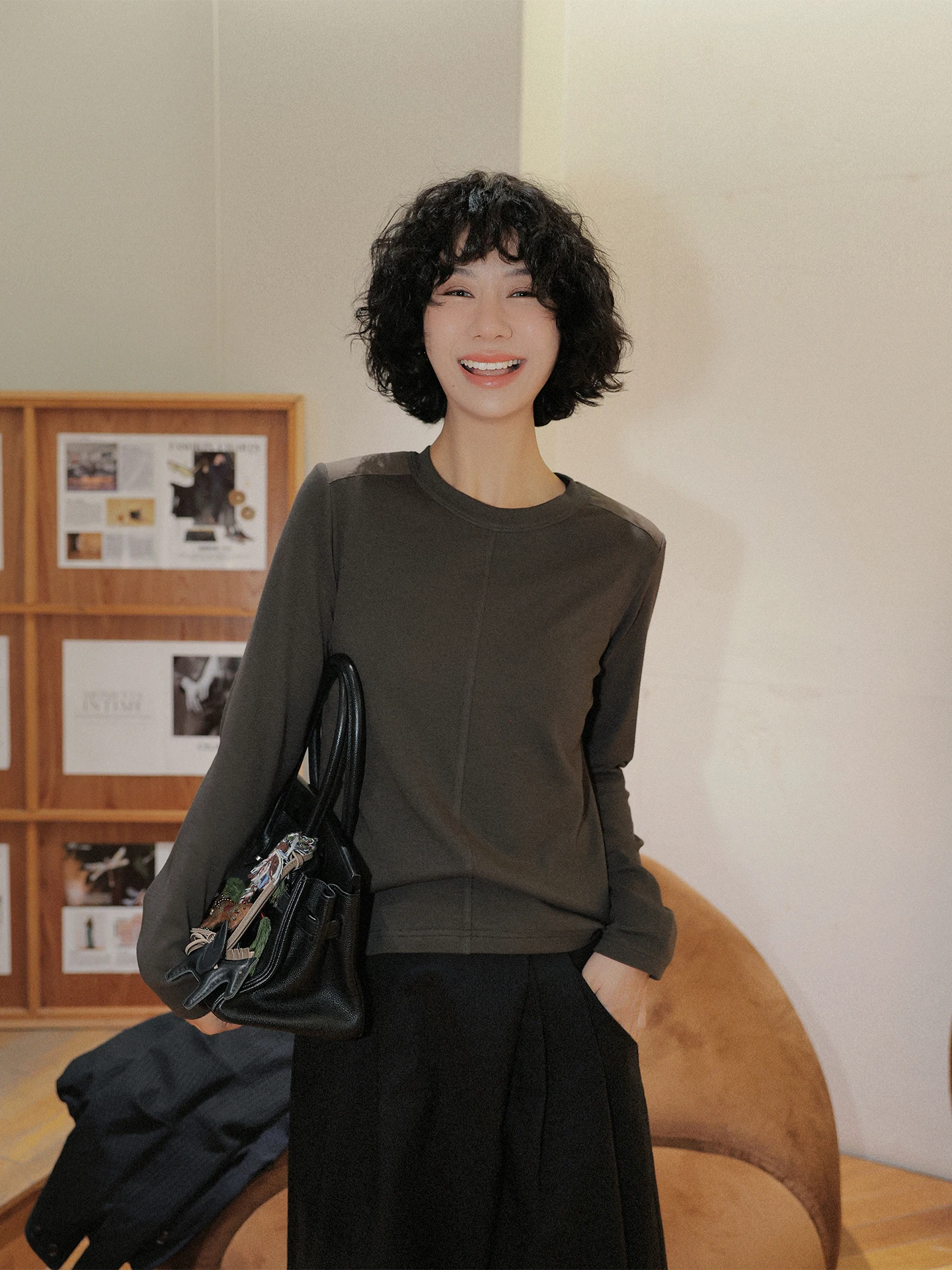 

TT Versatile Early Spring Thin Long Sve Base irt Inner Wear Cotton Blend Commute Casual round Ne T-irt