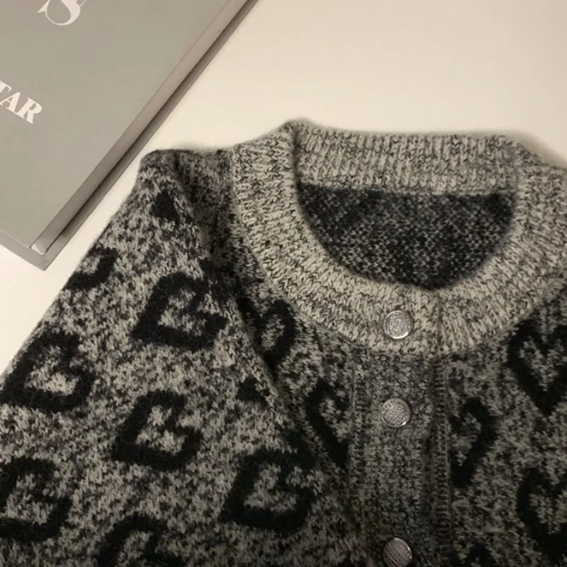 Deeptown Vintage Korean Style Knit Cardigan Youthful Woman Japanese Oversized Sweaters Female Aesthetic Elegant Loose Coats