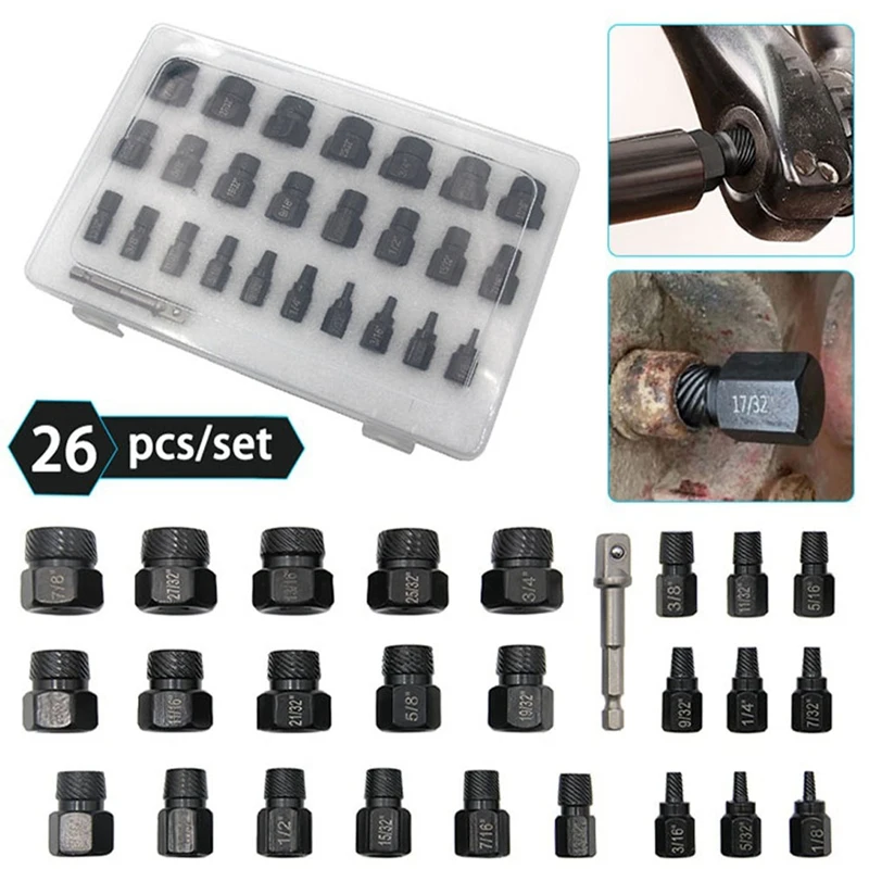 

26 PCS Broken Screw Removal Tools Black & Silver Steel Bolt Extractor For Screw Extractor